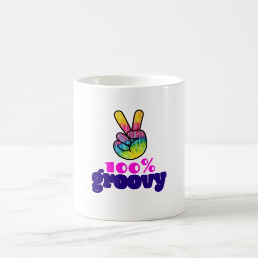 100% Groovy mit Rainbow Hand Peace Sign Kaffeetasse (Mittel)