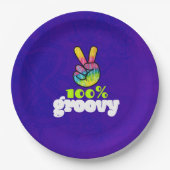 100% Groovy mit Rainbow Hand Peace Sign Pappteller (Vorderseite)