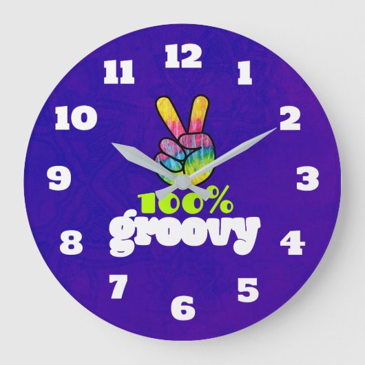 100% Groovy Rainbow Hand Peace Sign Acid Lila Große Wanduhr (Vorderseite)
