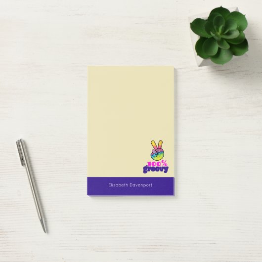 100% Groovy Rainbow Hand Peace Sign Post-it Klebezettel (Büro)