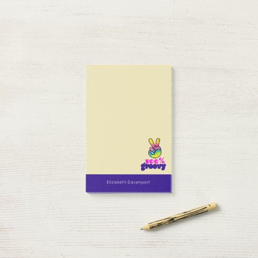 100% Groovy Rainbow Hand Peace Sign Post-it Klebezettel (Auf Schreibtisch)