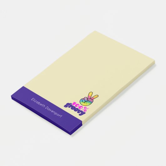 100% Groovy Rainbow Hand Peace Sign Post-it Klebezettel (angewinkelt)