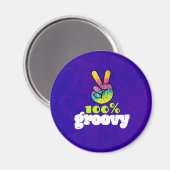 100% Groovy Rainbow with Hand Peace Sign Magnet (Vorderseite/Rückseite)