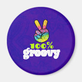 100% Groovy Rainbow with Hand Peace Sign Magnet (Vorne)