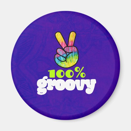 100% Groovy Rainbow with Hand Peace Sign Magnet (Vorne)