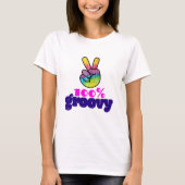 100% Groovy Rainbow with Hand Peace Sign T-Shirt (Vorderseite)