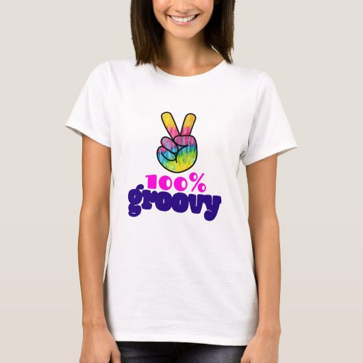 100% Groovy Rainbow with Hand Peace Sign T-Shirt (Vorderseite)