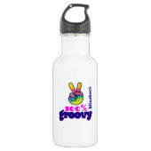 100% Groovy Regenbogen mit Hand Peace Sign Einziga Edelstahlflasche (Vorderseite)