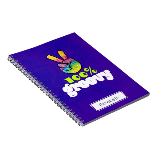 100% Groovy Regenbogen mit Hand Peace Sign Einziga Notizblock (Rechte Seite)