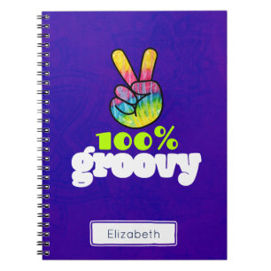 100% Groovy Regenbogen mit Hand Peace Sign Einziga Notizblock