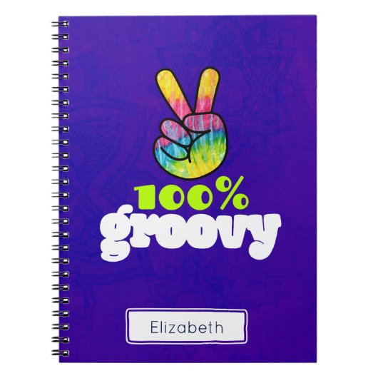 100% Groovy Regenbogen mit Hand Peace Sign Einziga Notizblock (Vorderseite)