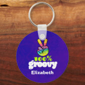 100% Groovy Regenbogen mit Hand Peace Sign Einziga Schlüsselanhänger (Vorderseite)