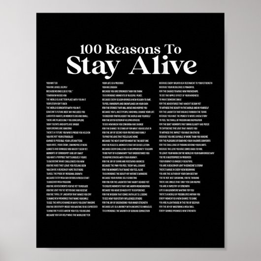 100 Gründe, am Leben zu bleiben Selbstmordpräventi Poster (Vorne)