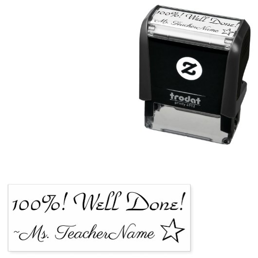 "100%! Gut gemacht!" + Tutor-Name Rubber-Briefmark Permastempel (Beispiel)
