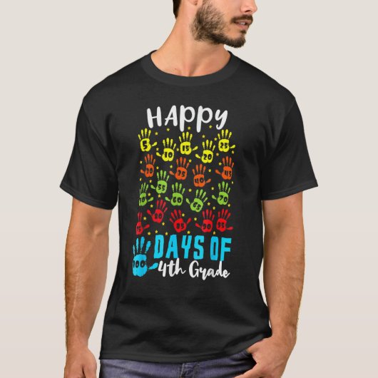 100 Hand Kid 4th Grade Happy 100th Days 100 Days O T-Shirt (Vorderseite)