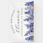 100. Happy Birthday Banner Blue July Birth Blume (Vertikal)