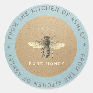 100%hausgemachte Honey Kitchen Kraft Bee Gray Blue Runder Aufkleber