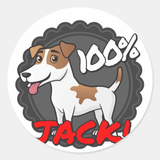100 % Jack Russell Runder Aufkleber (Vorderseite)