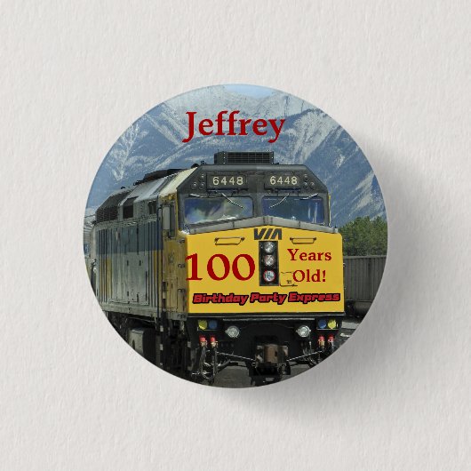 100 Jahre alt, Eisenbahn - Birthday Button Button (Vorderseite)