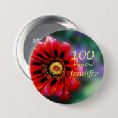 100 Jahre alt, lebhaft Blume Button Button (Vorne & Hinten)