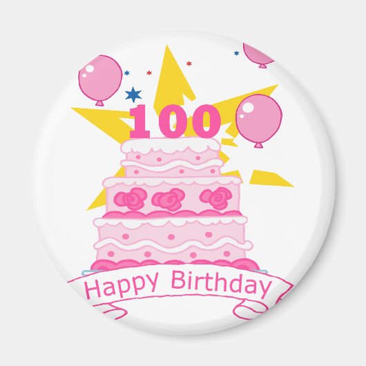 100 Jahre alter Geburtstagskuchen Magnet (Vorne)