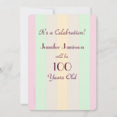100 Jahre altes Party aus Pastellstreifen lädt zur Einladung (Vorderseite)