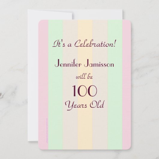 100 Jahre altes Party aus Pastellstreifen lädt zur Einladung (Vorderseite)
