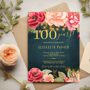100 Jahre florale elegante 100. Geburtstagsparty Einladung