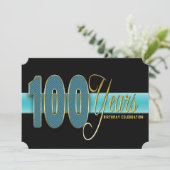 100 JAHRE GEBURTSTAG PARTY INVITATION AQUA/SCHWARZ EINLADUNG (Stehend Vorderseite)