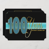 100 JAHRE GEBURTSTAG PARTY INVITATION AQUA/SCHWARZ EINLADUNG (Vorne/Hinten)