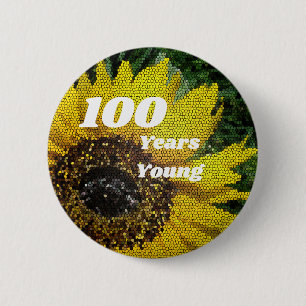 100 Jahre Junggeburt Mosaik SonnenblumeBlumen Button