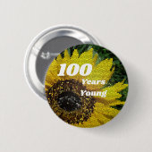 100 Jahre Junggeburt Mosaik SonnenblumeBlumen Button (Vorne & Hinten)