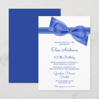 100. Jahrhundert Blue Bow & Ribbon Geburtstag Einladung