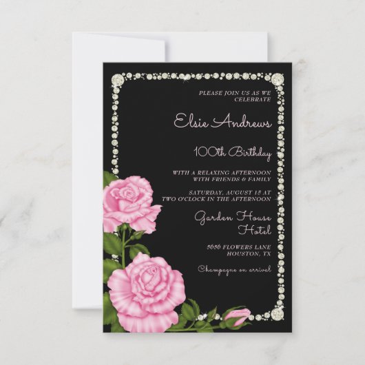 100. Jahrhundert Rose Geburtstag Einladung (Vorderseite)