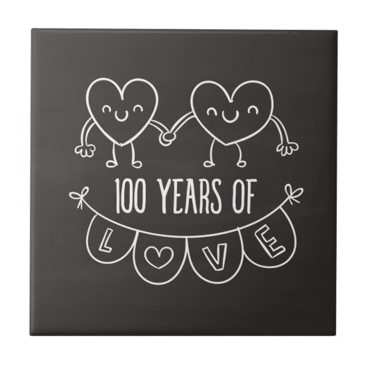 100. Jubiläum Geschenk Chalk Herzen Fliese (Vorderseite)