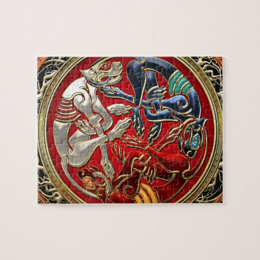 [100] Keltische Schätze - Drei Hunde auf Gold Puzzle (Horizontal)