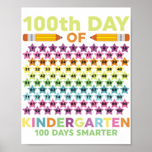100. Kindergarten Smarter Kid Student Teac Poster
