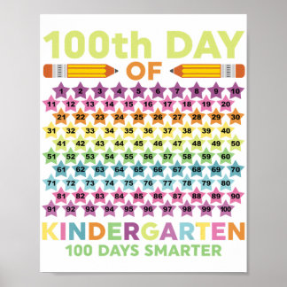 100. Kindergarten Smarter Kid Student Teac Poster