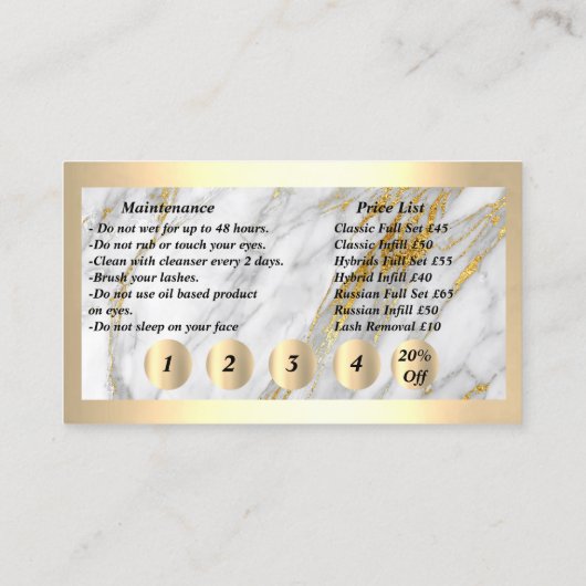 100 Lashes After Care Loyalty Card 20%Ideal für 5 Visitenkarte (Rückseite)