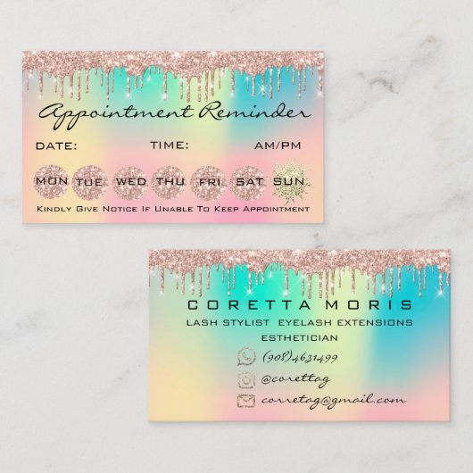 100 Lashes Erinnerung Holograph Tropfen Visitenkarte (Vorne/Hinten)