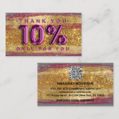 100 Logo QRCODE 10%OFF Code Gold Glitzer Rosa Visitenkarte (Vorne/Hinten)