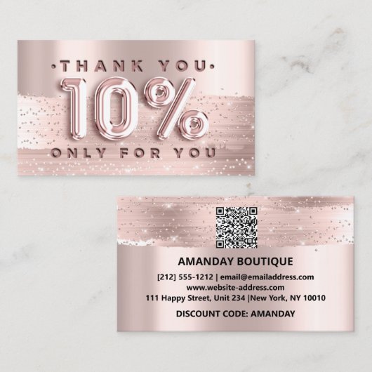100 Logo QRCODE 10%OFF Code Rose Glitzer Strokes Visitenkarte (Vorne/Hinten)