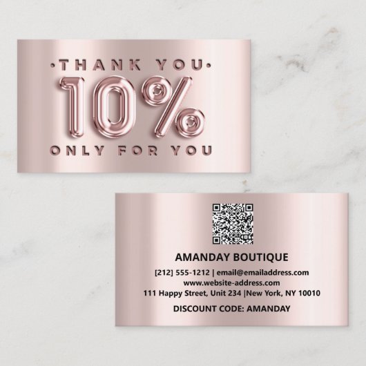 100 Logo QRCODE 10%OFF Code Rose Metal Pink Visitenkarte (Vorne/Hinten)
