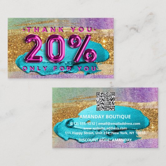 100 Logo QRCODE 20%OFF Code Gold Glitzer Pink Lux Visitenkarte (Vorne/Hinten)