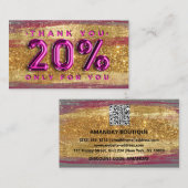 100 Logo QRCODE 20%OFF Code Gold Glitzer Rosa Visitenkarte (Vorne/Hinten)