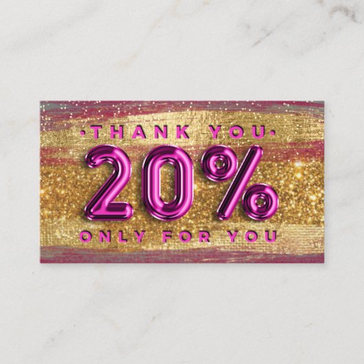100 Logo QRCODE 20%OFF Code Gold Glitzer Rosa Visitenkarte (Vorderseite)