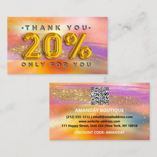 100 Logo QRCODE 20%OFF Code Gold Holografie Visitenkarte (Vorne/Hinten)