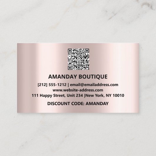 100 Logo QRCODE 20%OFF Code Rose Metal Pink Visitenkarte (Rückseite)