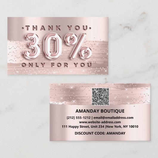 100 Logo QRCODE 30%OFF Code Rose Glitzer Strokes Visitenkarte (Vorne/Hinten)