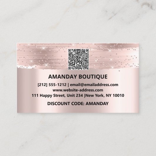 100 Logo QRCODE 30%OFF Code Rose Glitzer Strokes Visitenkarte (Rückseite)